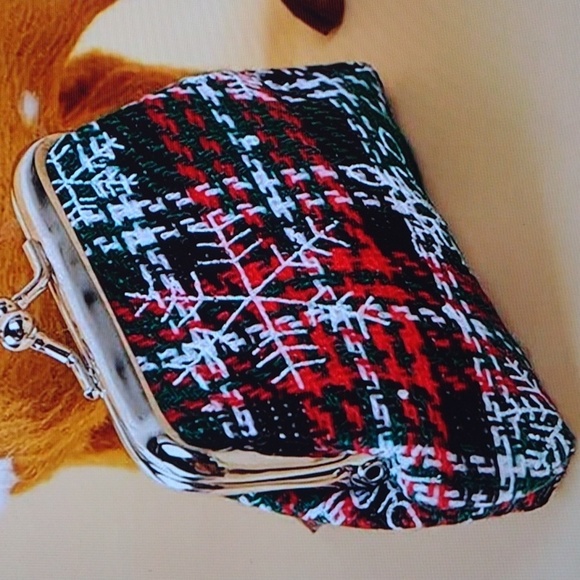 Coin Purse Plaid Snowflake Kiss Lock Tweed - Picture 2 of 4